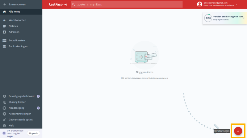 LastPass knop wachtwoord toevoegen